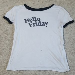 White "hello Friday" tee shirt